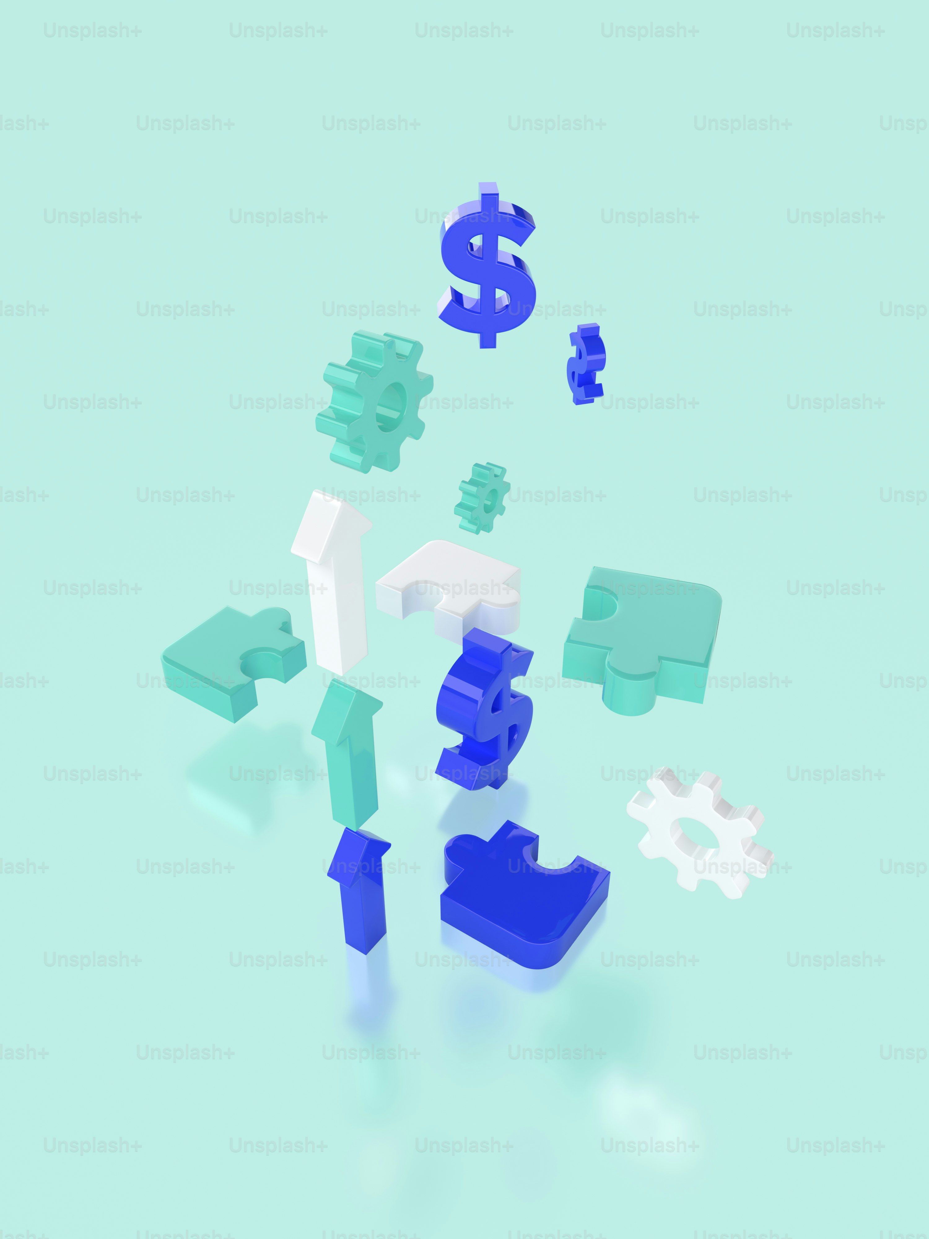a group of blue and white puzzle pieces