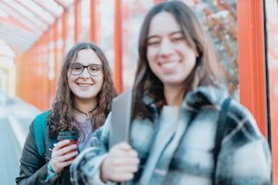 a couple of women smiling