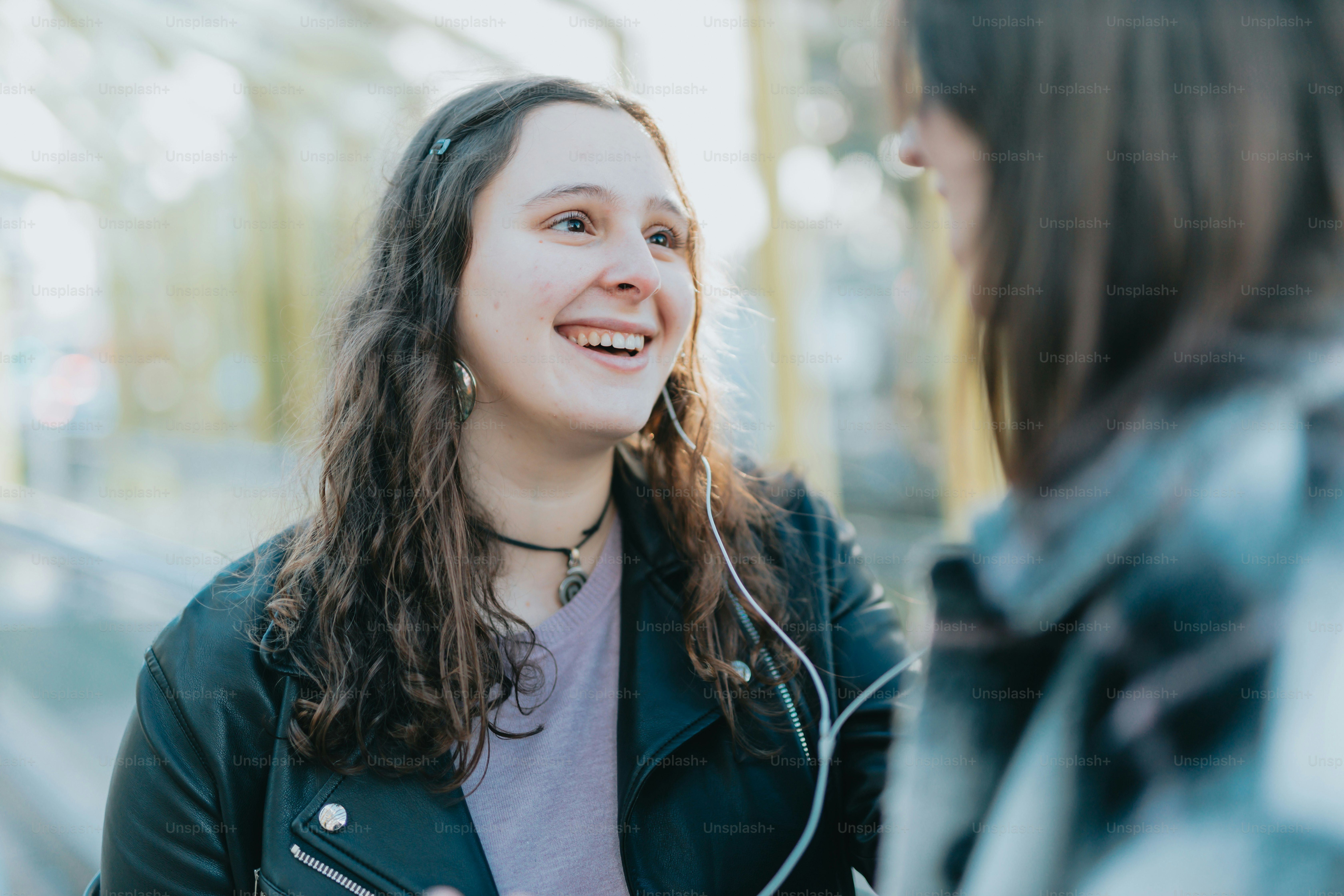 a woman smiling at something