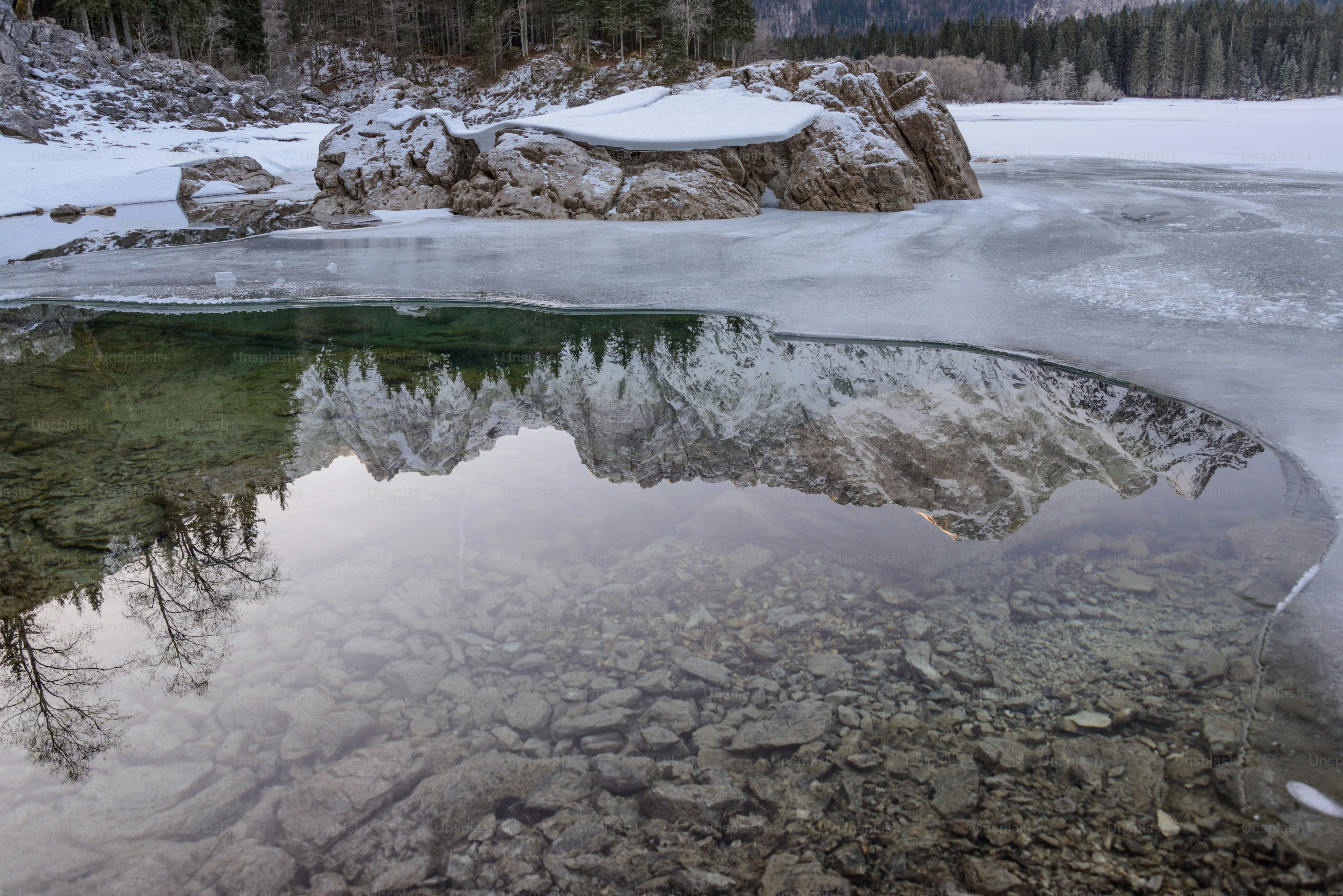 A small pond with rocks and snow photo – Scenic Image on Unsplash