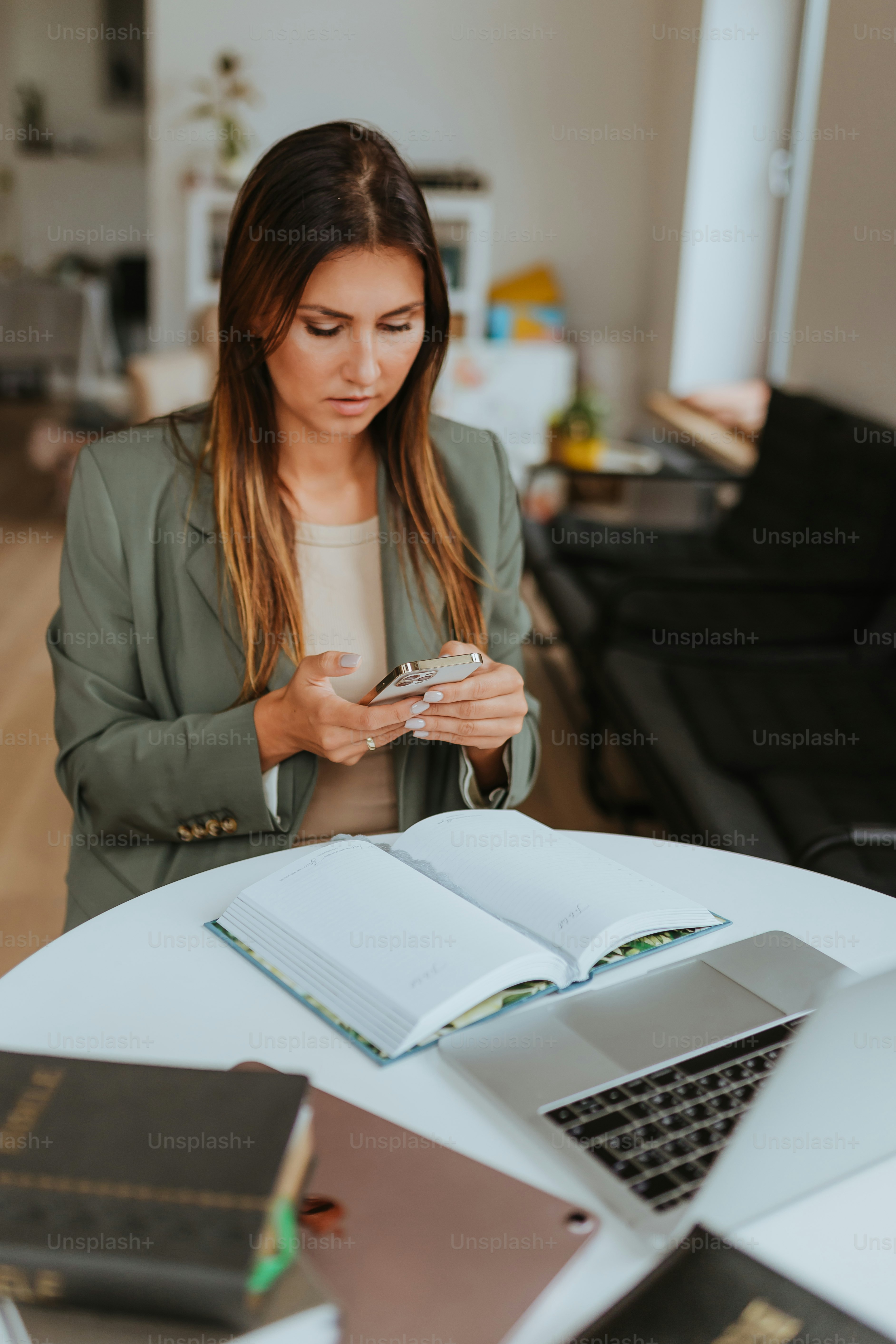 a woman looking at her phone