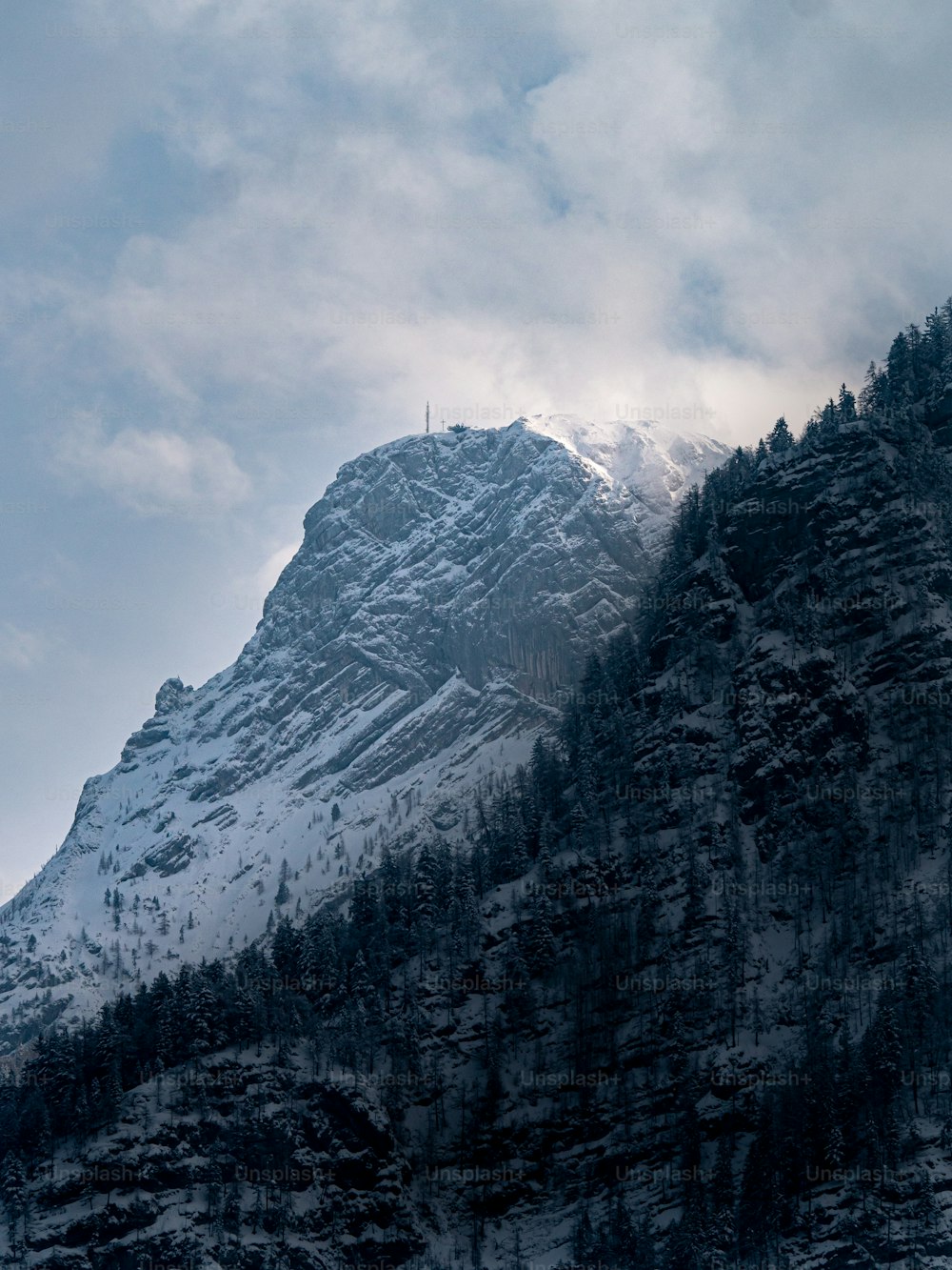 a mountain with snow