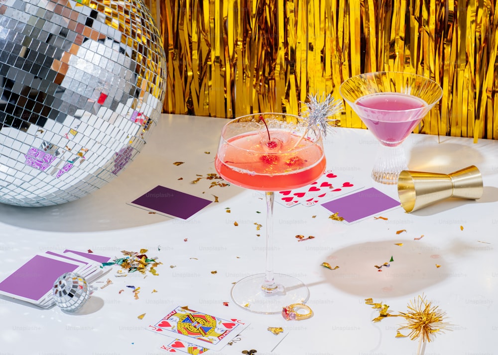 a group of drinks on a table