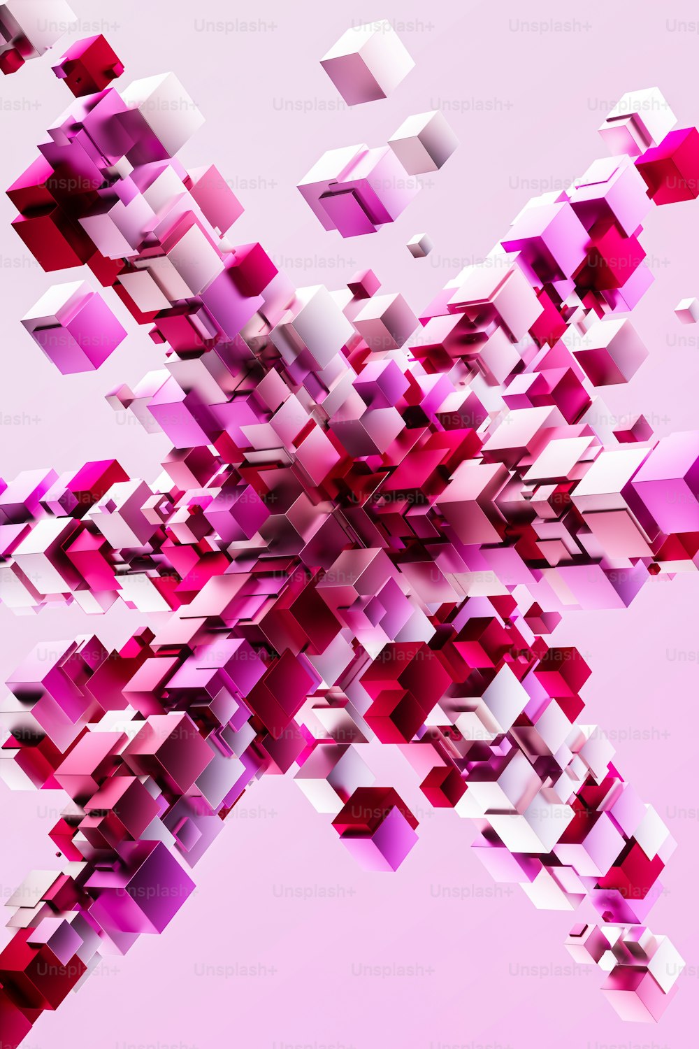 a large group of pink and white cubes