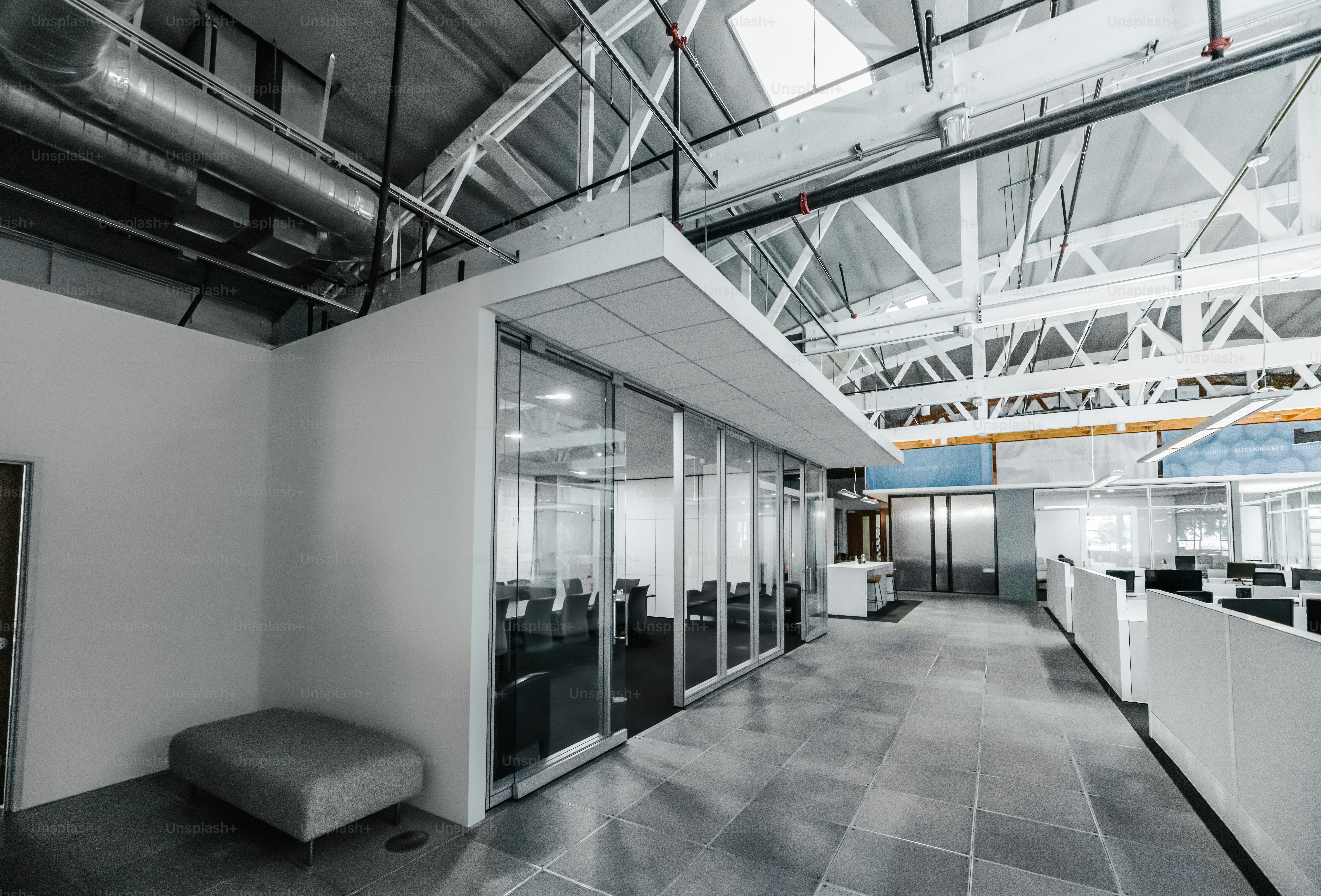 a room with glass walls