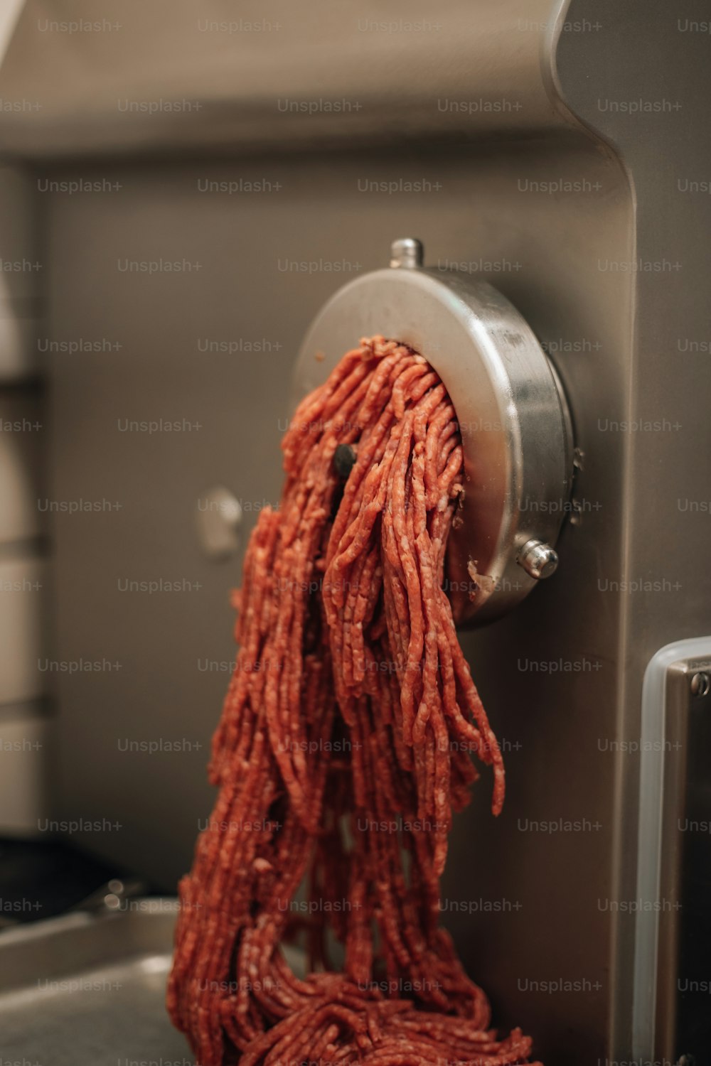 a red and white scarf from a metal door