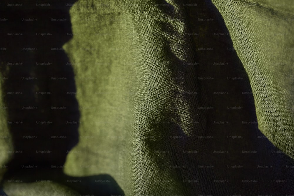 a close up of a person's shadow on a green cloth