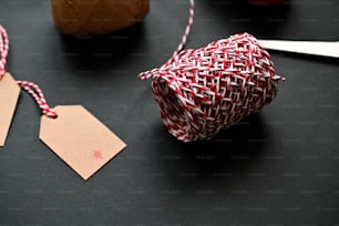 a red and white knitted ball