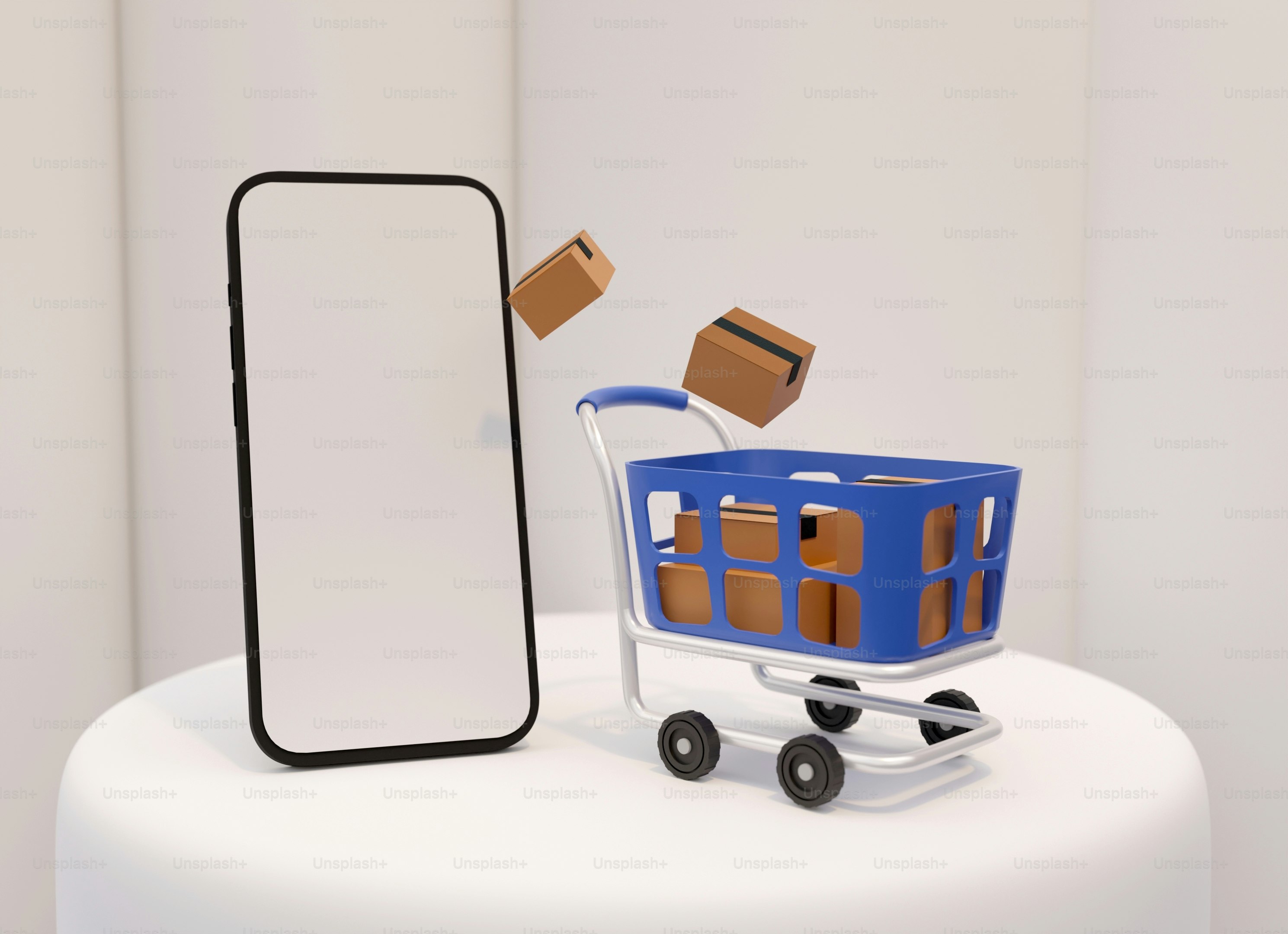 a shopping cart with a box on top of it