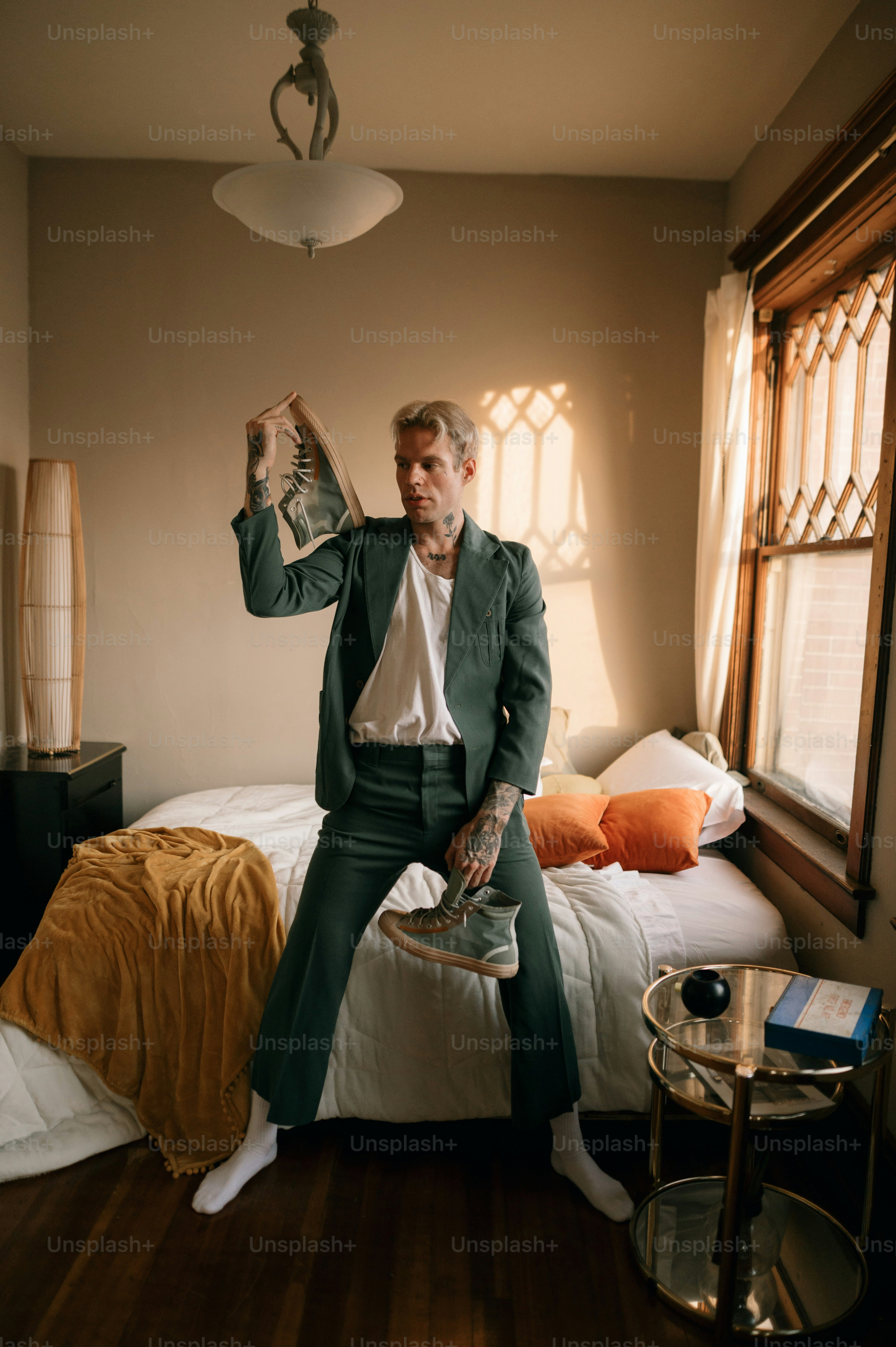 a person in a green suit