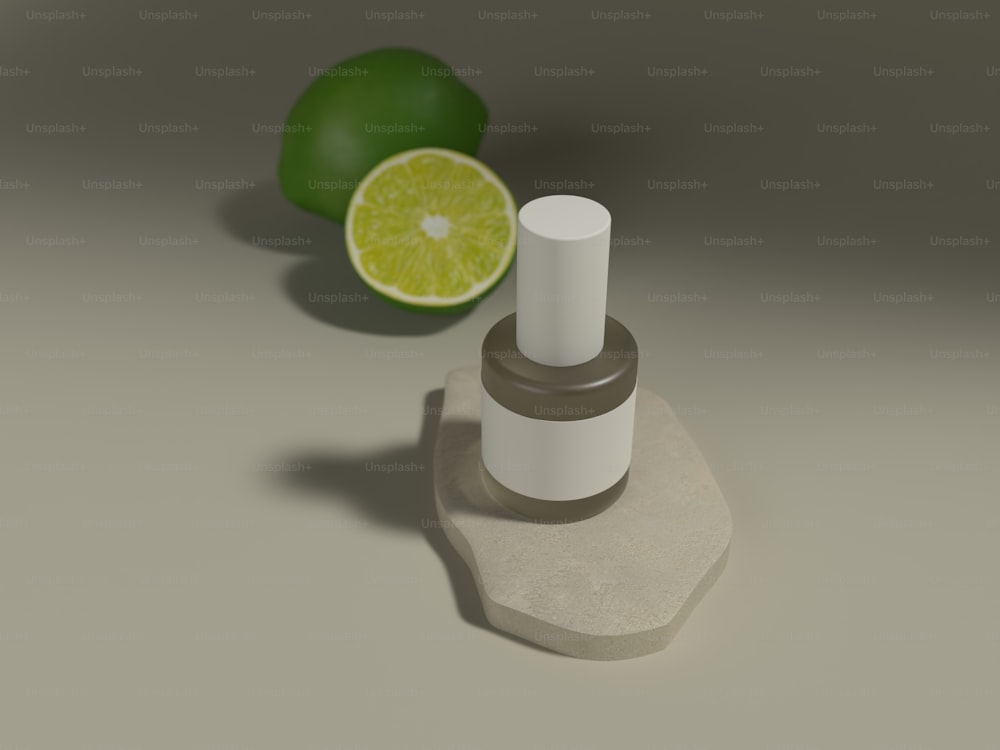 a couple of limes on a white stand
