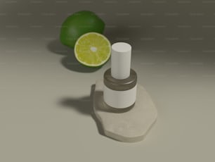 a couple of limes on a white stand