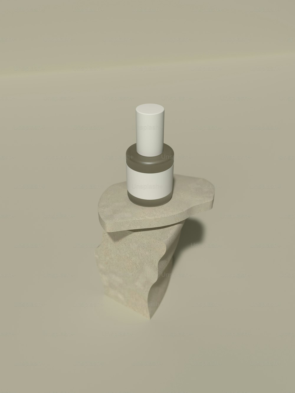 ein weißes zylindrisches Objekt mit einem weißen Objekt auf einer weißen Oberfläche