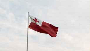 a red and white flag on a pole