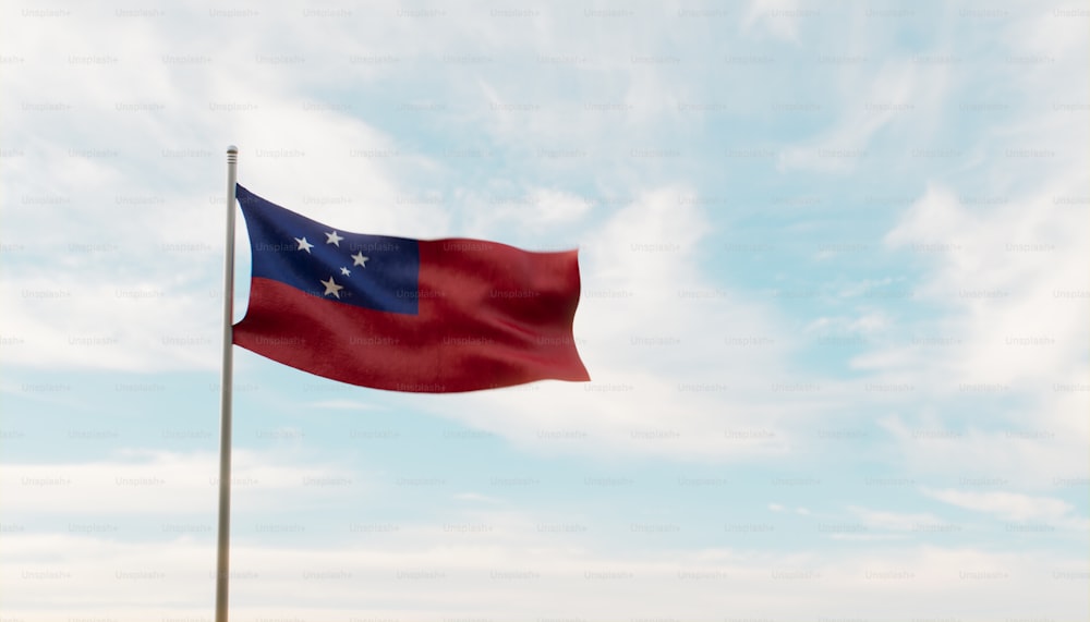 a red and blue flag on a pole