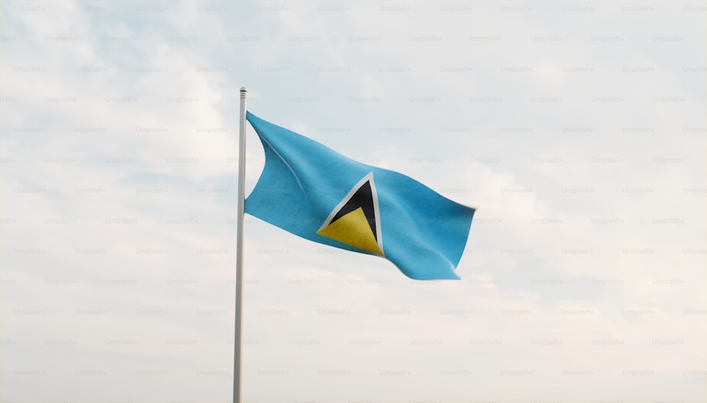 a blue and yellow flag on a flagpole