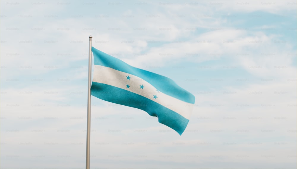 uma bandeira azul em um mastro