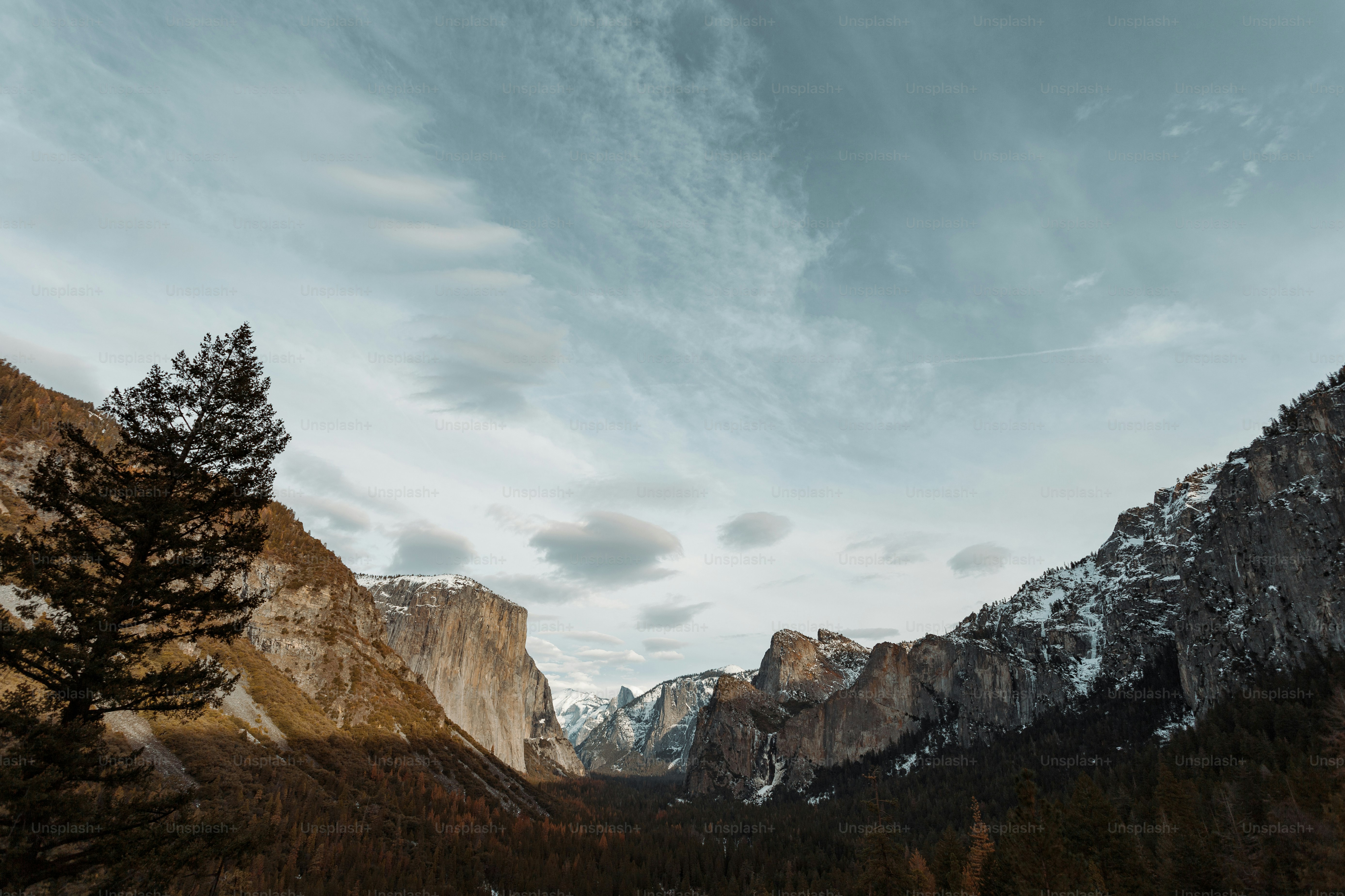 A view of a mountain range with trees and mountains in the background ...