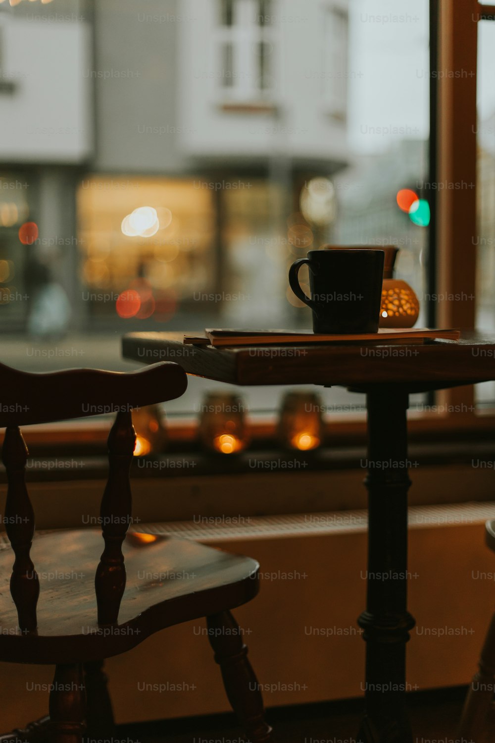 a coffee cup on a table