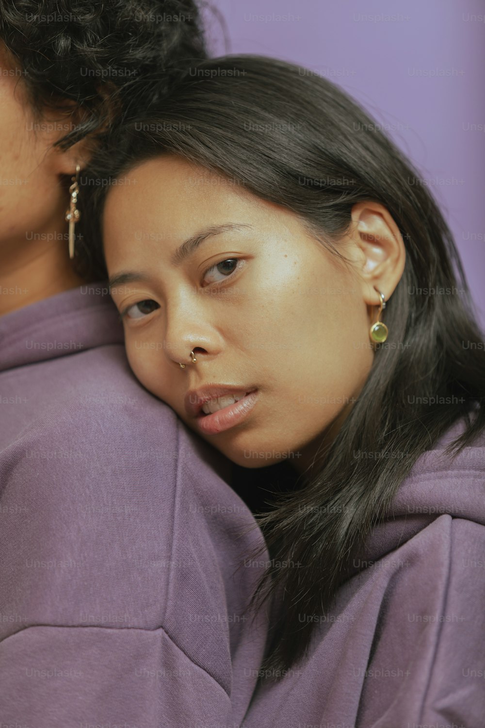 a woman with long hair