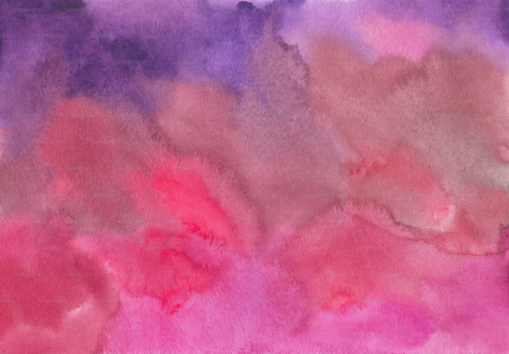 a watercolor painting of pink and purple clouds