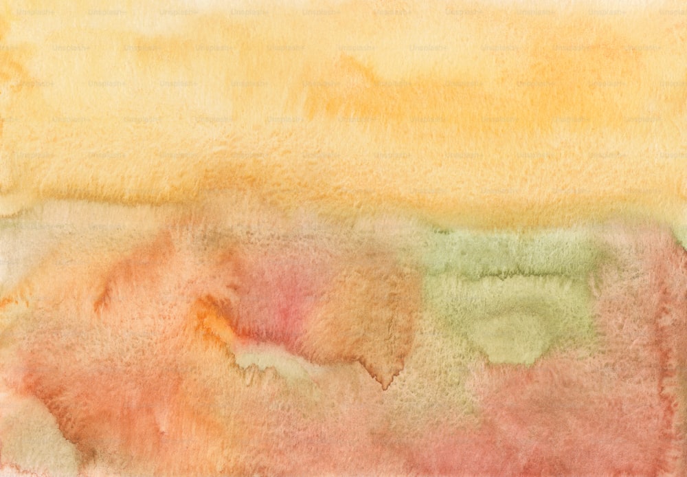 a watercolor painting of a yellow, pink, and green background