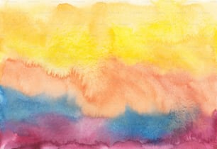 a painting of yellow, blue, and pink colors