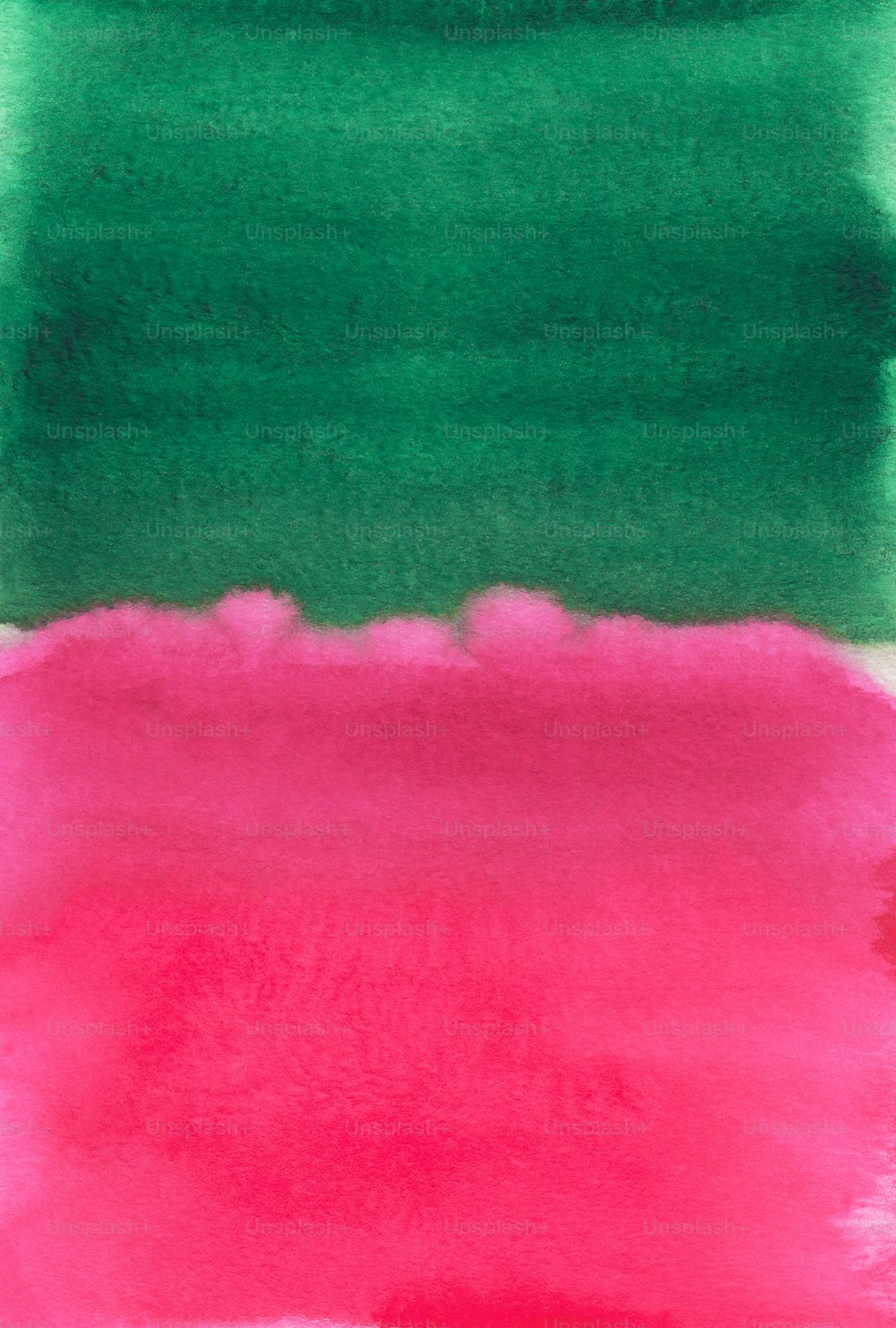 uma pintura verde e rosa com um fundo branco