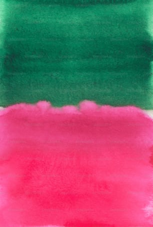 a green and pink painting with a white background
