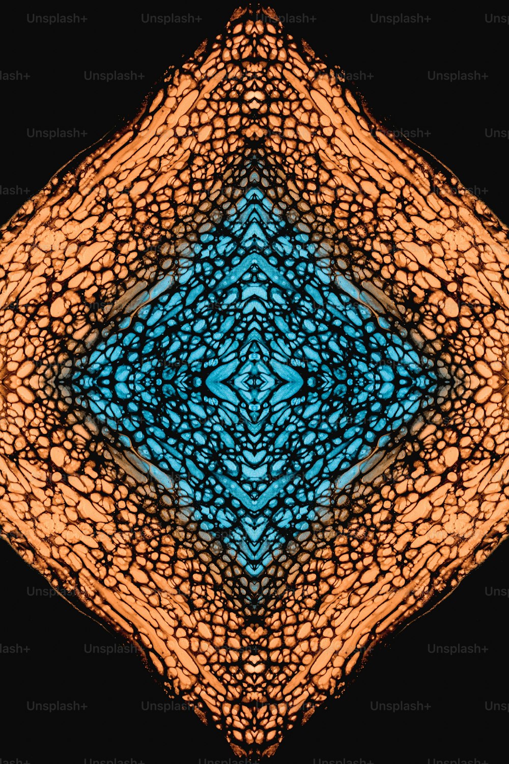 a blue and orange pattern on a black background