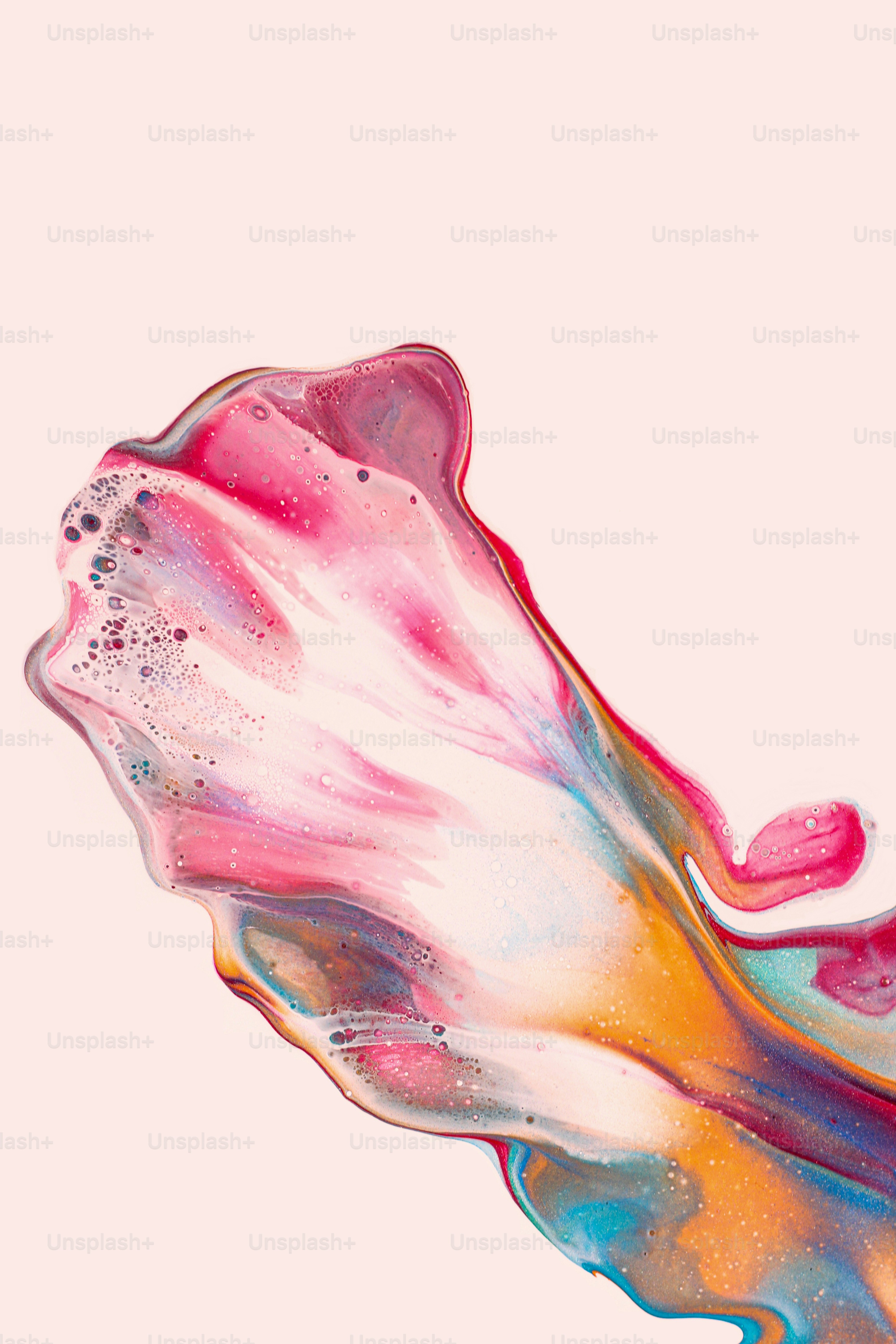 a painting of a flower on a pink background