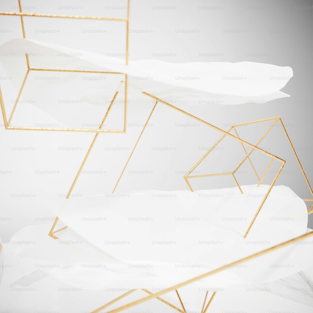 a white and gold abstract background with lines and shapes