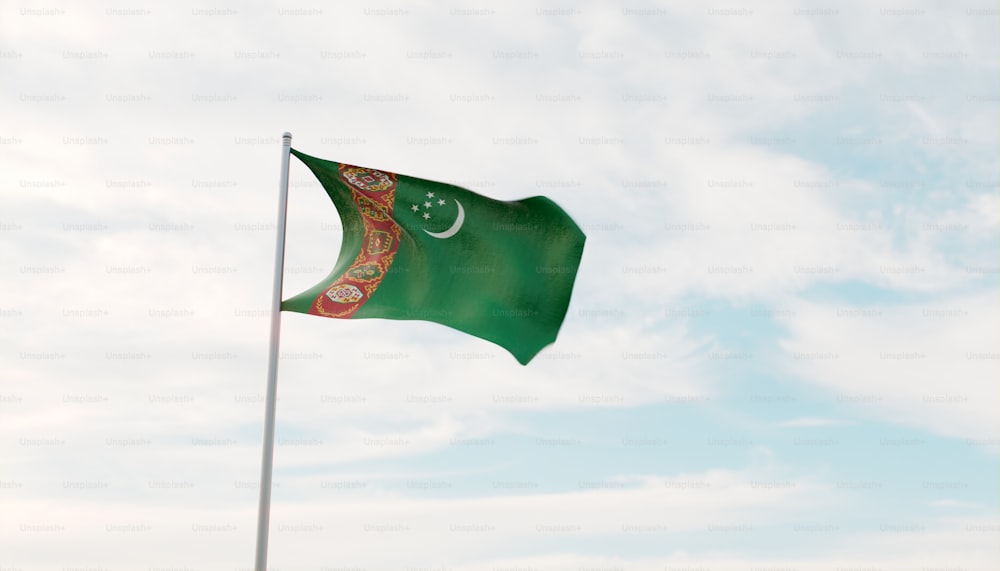 Una bandera verde ondeando en el viento en un día nublado