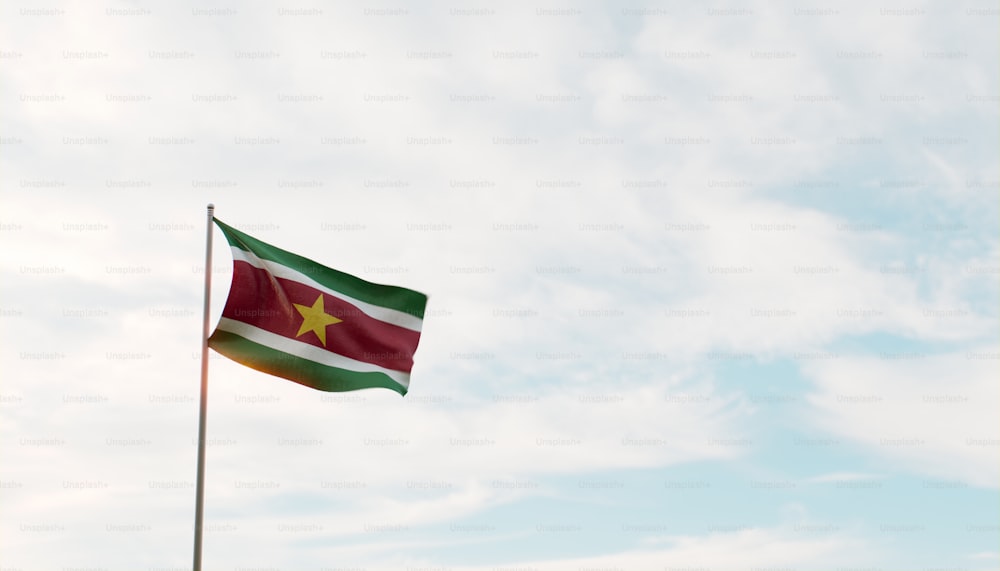 a flag flying in the wind on a cloudy day