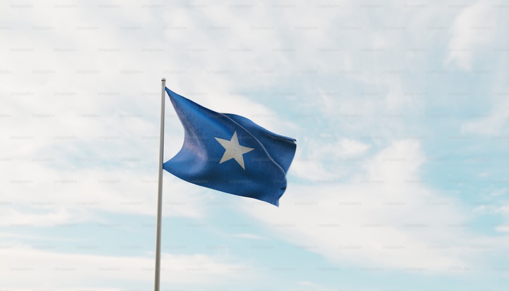 a blue and white flag with a star on it