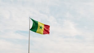 a flag flying in the wind on a cloudy day