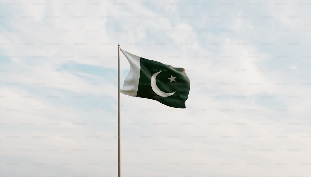 a flag flying in the wind on a cloudy day