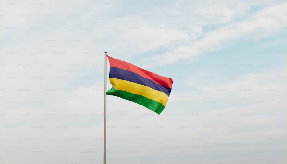 a rainbow colored flag flying in the wind
