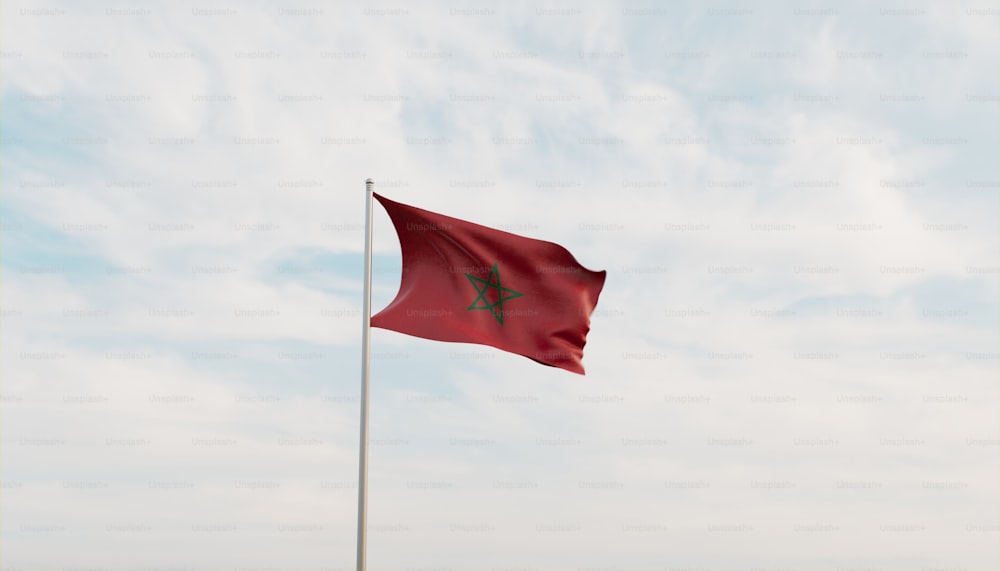 Un drapeau flottant au vent par temps nuageux