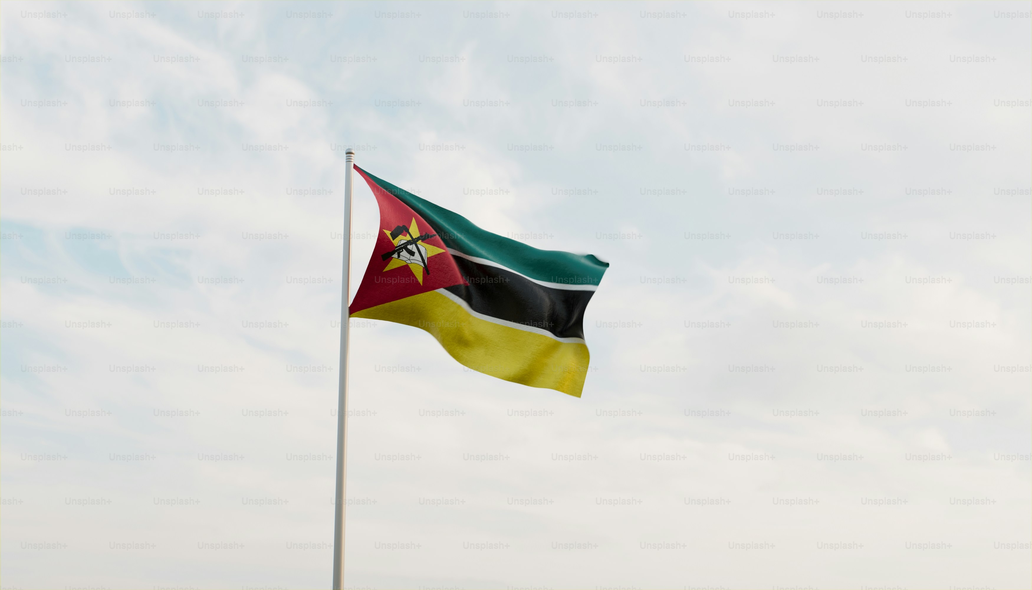 uma bandeira voando no vento com um fundo do céu
