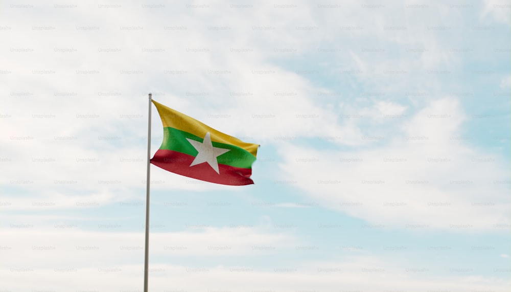 a flag flying in the wind on a cloudy day