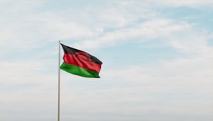 a flag flying in the wind with a sky background