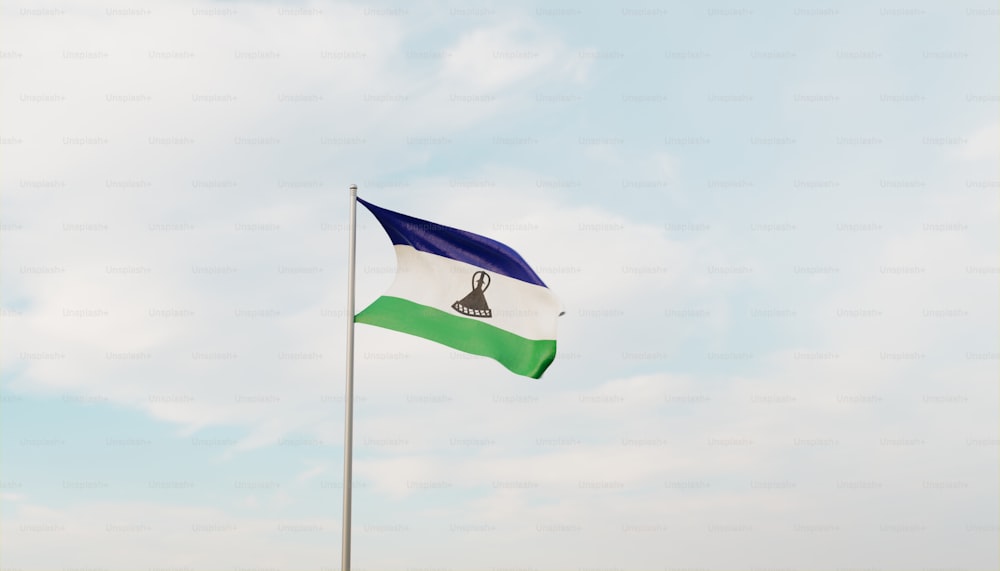 a flag flying in the wind with a sky background