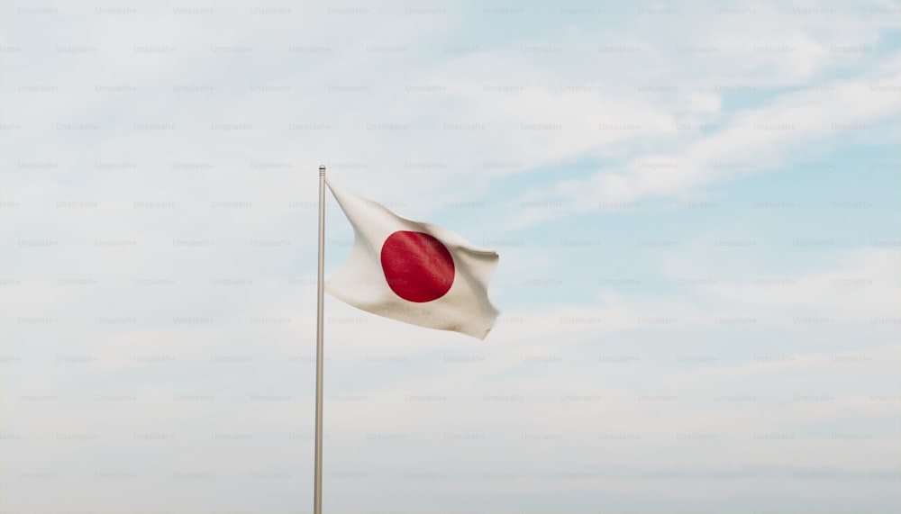 a japanese flag flying in the wind on a cloudy day