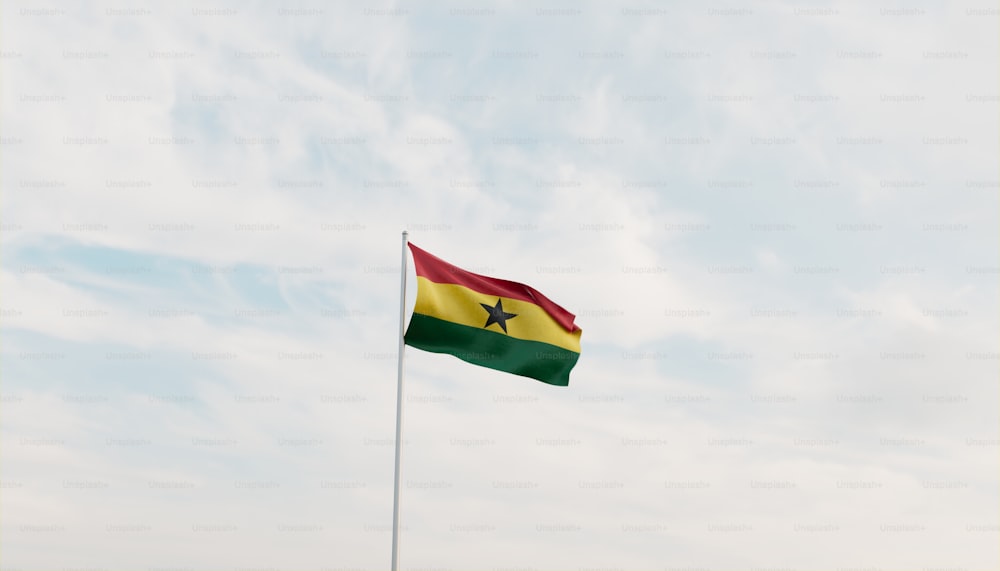 a flag flying in the wind on a cloudy day