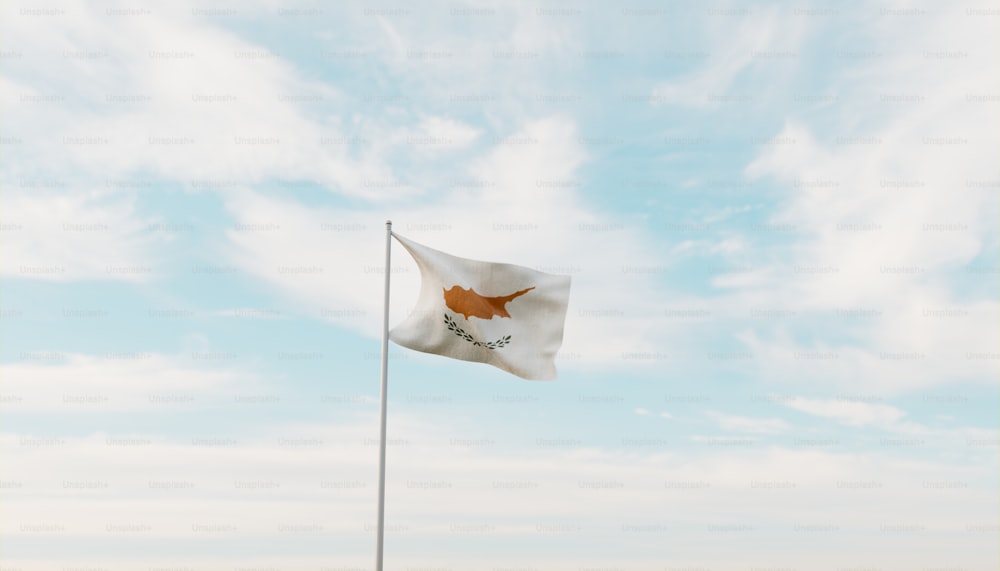 a flag flying in the wind with a sky background