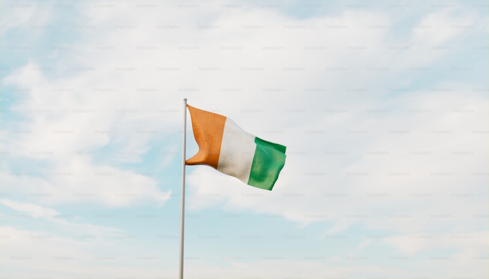 a flag flying in the wind on a cloudy day