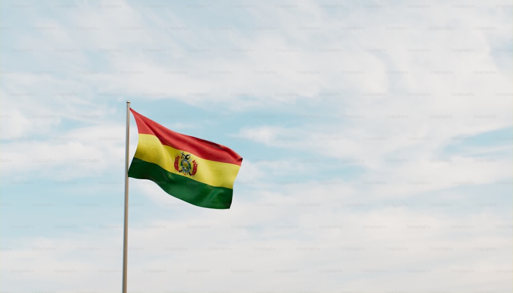 Un drapeau flottant au vent par temps nuageux