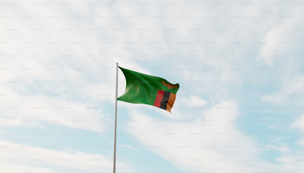 a flag flying in the wind on a cloudy day