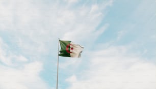 a flag flying in the wind on a cloudy day